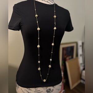 Long Gold-Tone Beaded Necklace with Textured Details